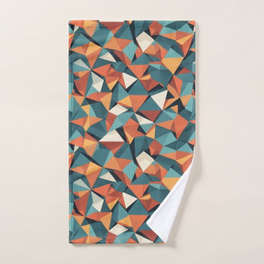 Mid-Century Geometric Teal & Orange Pattern バスタオルセット (ハンドタオル)