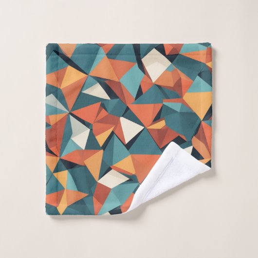 Mid-Century Geometric Teal & Orange Pattern バスタオルセット (ウォッシュタオル)