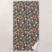 Mid-Century Geometric Teal & Orange Pattern ビーチタオル (正面)