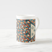 Mid-Century Geometric Teal & Orange Pattern ボーンチャイナマグカップ (正面右)