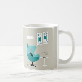 Mid Century Gravel Art on Gray with Black Cat コーヒーマグカップ