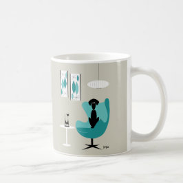 Mid Century Gravel Art on Gray with Black Dog コーヒーマグカップ