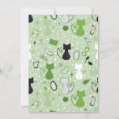Mid Century Green Heart Cats Birthday Invitation 招待状 (裏面)