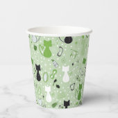 Mid Century Green Heart Cats Birthday Paper Cups 紙コップ (裏面)