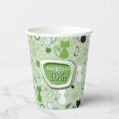 Mid Century Green Heart Cats Birthday Paper Cups 紙コップ (正面)