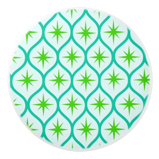 Mid Century Green Starbursts on Ovals Pattern  セラミックノブ (正面)