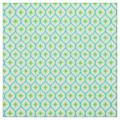 Mid Century Green Starbursts on teal Ovals Pattern ファブリック (見本)