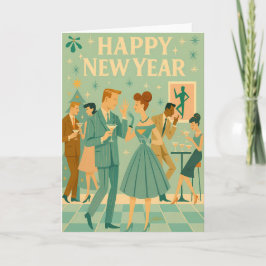 Mid Century Happy New Year The Martini Dance カード