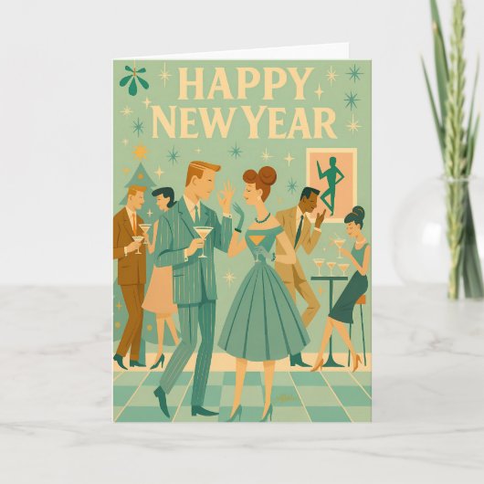 Mid Century Happy New Year The Martini Dance カード (正面)