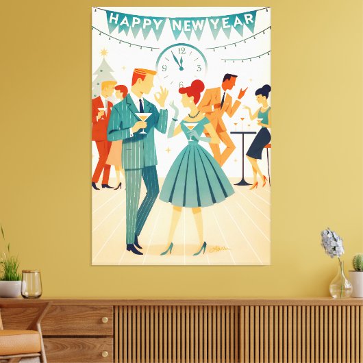 Mid Century Happy New Year The Martini Dance キャンバスプリント (インサイチュ (リビング))