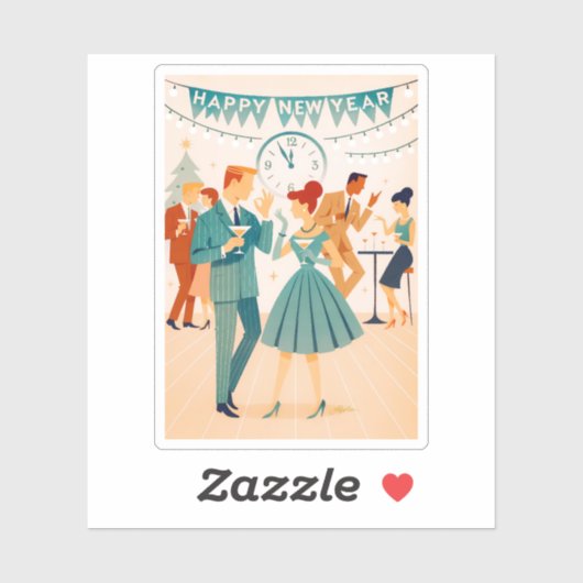 Mid Century Happy New Year The Martini Dance シール (シート)