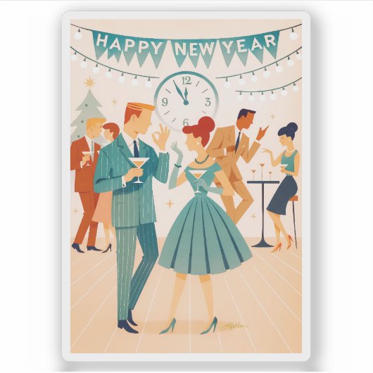 Mid Century Happy New Year The Martini Dance シール (正面)