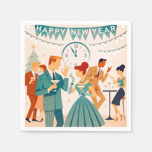 Mid Century Happy New Year The Martini Dance スタンダードカクテルナプキン (正面)