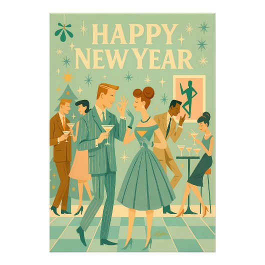 Mid Century Happy New Year The Martini Dance フォトプリント (正面)
