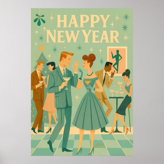 Mid Century Happy New Year The Martini Dance ポスター (正面)