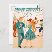 Mid Century Happy New Year The Martini Dance ポストカード (正面/裏面)