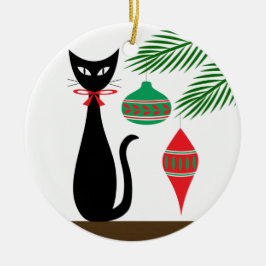 Mid Century Holiday Cat with Ornaments セラミックオーナメント