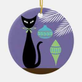 Mid Century Holiday Cat with Ornaments 2 セラミックオーナメント