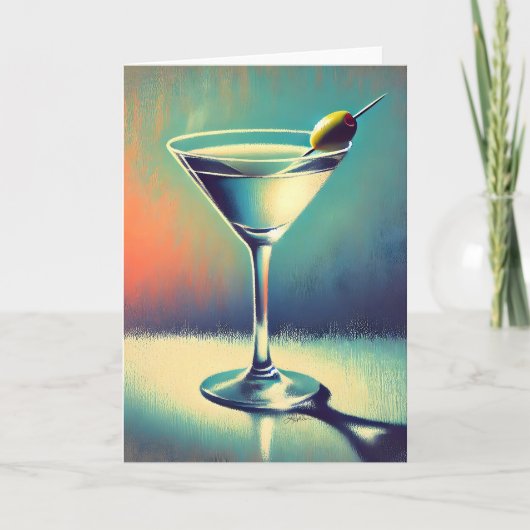 Mid Century I Love The Blues Martini Art カード (正面)