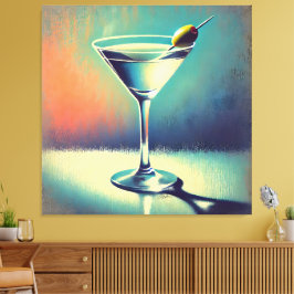 Mid Century I Love The Blues Martini Art キャンバスプリント