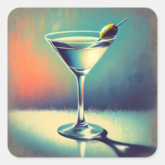 Mid Century I Love The Blues Martini Art スクエアシール (正面)