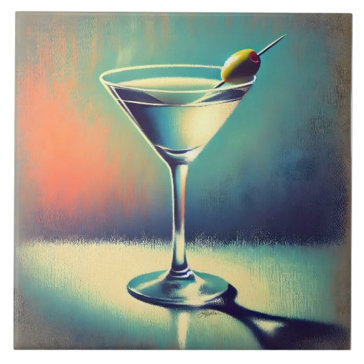 Mid Century I Love The Blues Martini Art タイル (正面)