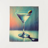 Mid Century I Love The Blues Martini Art タペストリー (正面)
