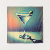 Mid Century I Love The Blues Martini Art タペストリー (正面)