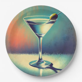 Mid Century I Love The Blues Martini Art ペーパープレート