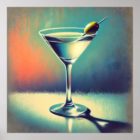 Mid Century I Love The Blues Martini Art ポスター (正面)