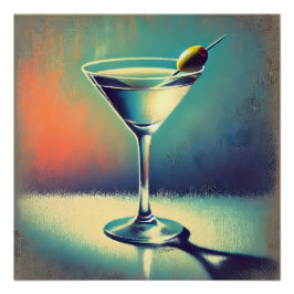 Mid Century I Love The Blues Martini Art ポスター