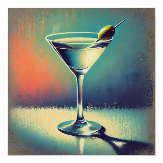 Mid Century I Love The Blues Martini Art ポスター (正面)