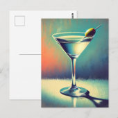 Mid Century I Love The Blues Martini Art ポストカード (正面/裏面)