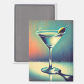 Mid Century I Love The Blues Martini Art マグネット (正面/裏面)