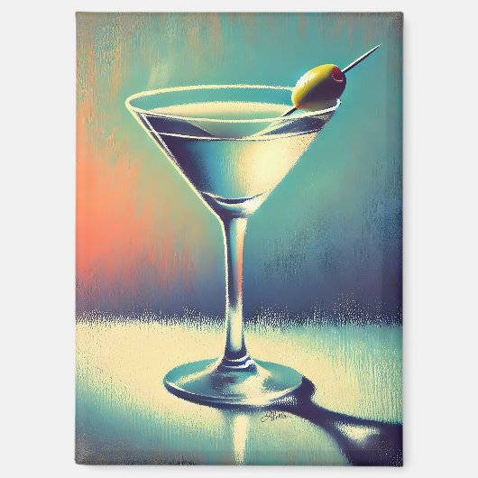 Mid Century I Love The Blues Martini Art マグネット (正面)