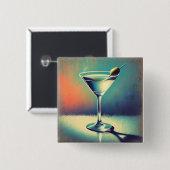 Mid Century I Love The Blues Martini Art 缶バッジ (正面&裏面)