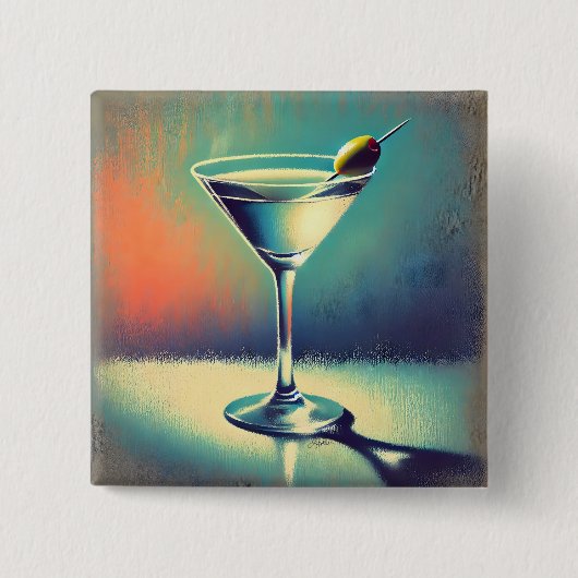 Mid Century I Love The Blues Martini Art 缶バッジ (正面)