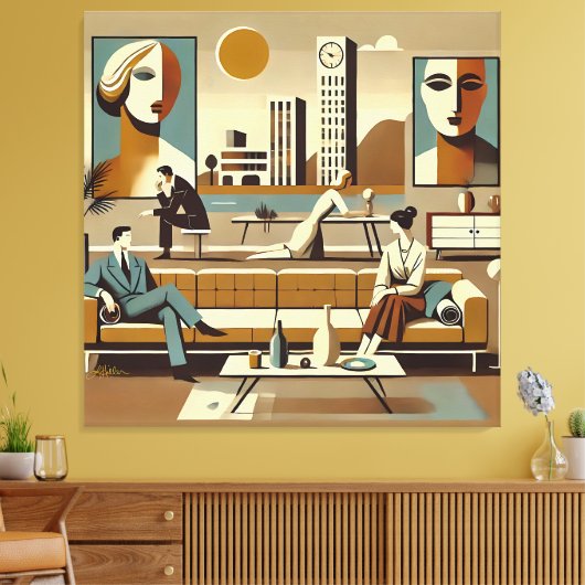 Mid Century Interior Design Art Lounge キャンバスプリント (インサイチュ (リビング))