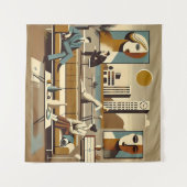 Mid Century Interior Design Art Lounge タペストリー (正面(横))