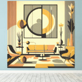Mid Century Interior Design Autumn Hues Livingroom キャンバスプリント (インサイチュ (ウッドフロア))