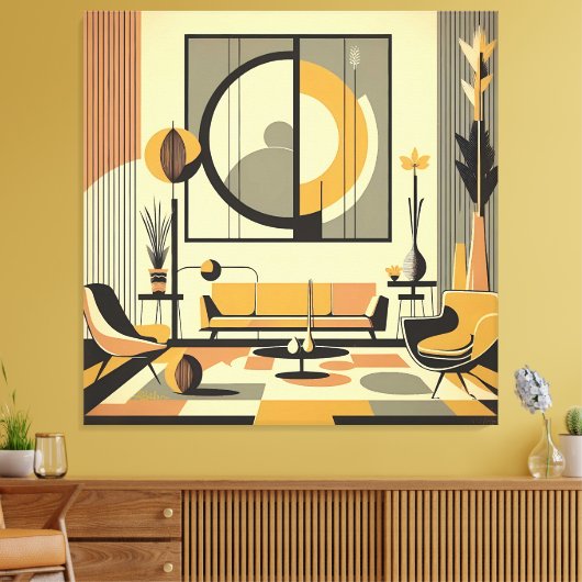 Mid Century Interior Design Autumn Hues Livingroom キャンバスプリント (インサイチュ (リビング))