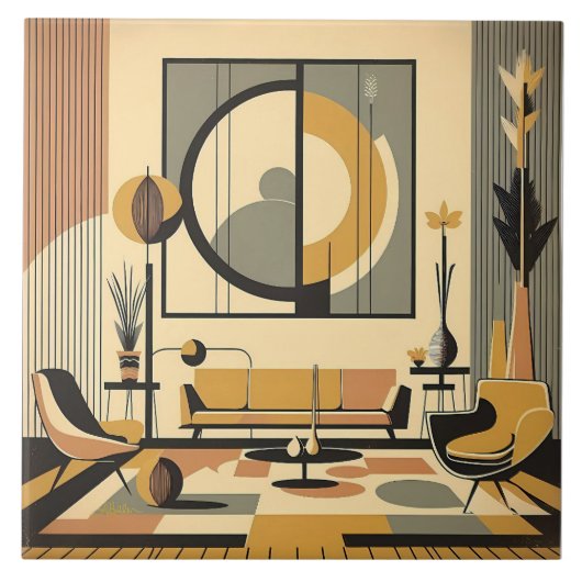 Mid Century Interior Design Autumn Hues Livingroom タイル (正面)