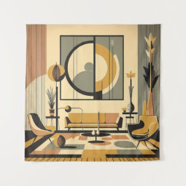 Mid Century Interior Design Autumn Hues Livingroom タペストリー