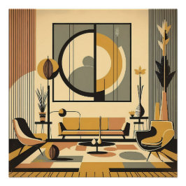 Mid Century Interior Design Autumn Hues Livingroom ポスター