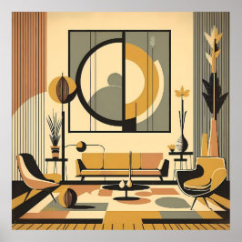 Mid Century Interior Design Autumn Hues Livingroom ポスター