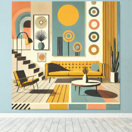 Mid Century Interior Design Desert Livingroom キャンバスプリント