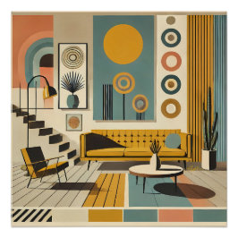 Mid Century Interior Design Desert Livingroom ポスター