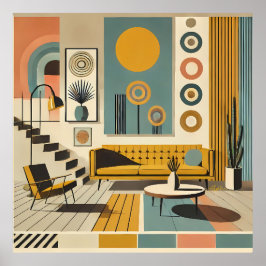 Mid Century Interior Design Desert Livingroom ポスター