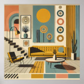 Mid Century Interior Design Dessert Livingroom ポスター (正面)