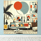 Mid Century Interior Design Eclipse Livingroom キャンバスプリント (インサイチュ (ウッドフロア))